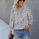 thumbnail image 3 of Printed Tops Skin Friendly Soft Frill Trim Stand Collar Keyhole Back Elegant Fashionable 3/4 Sleeve Shirt  for Office Work ANGGREK Otros, 3 of 6