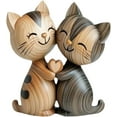thumbnail image 2 of Wooden Cat Couple Statue 2D Minimalist Animal Desk Decor for Home Office Tabletop Bookshelf Pet Lover Gift Housewarming Living Room Decorations, 2 of 8