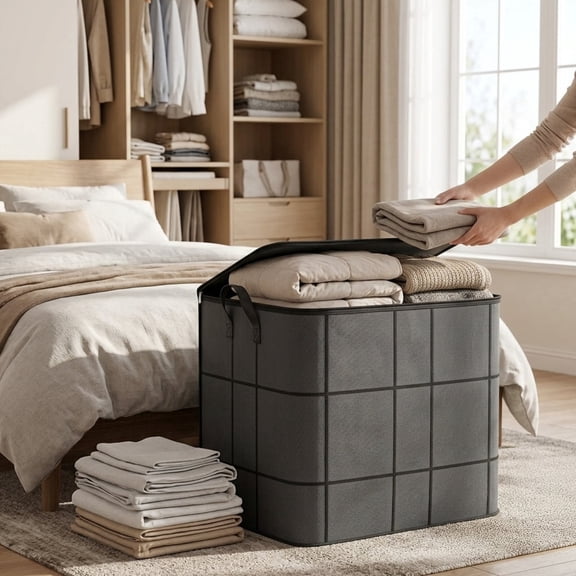 Spacious Moving Storage Bin, Foldable Storage Bag with Reinforced Handles, Extra Large Capacity Storage Bags, Zippered Organizer for Quilts, Bedding & Sweaters