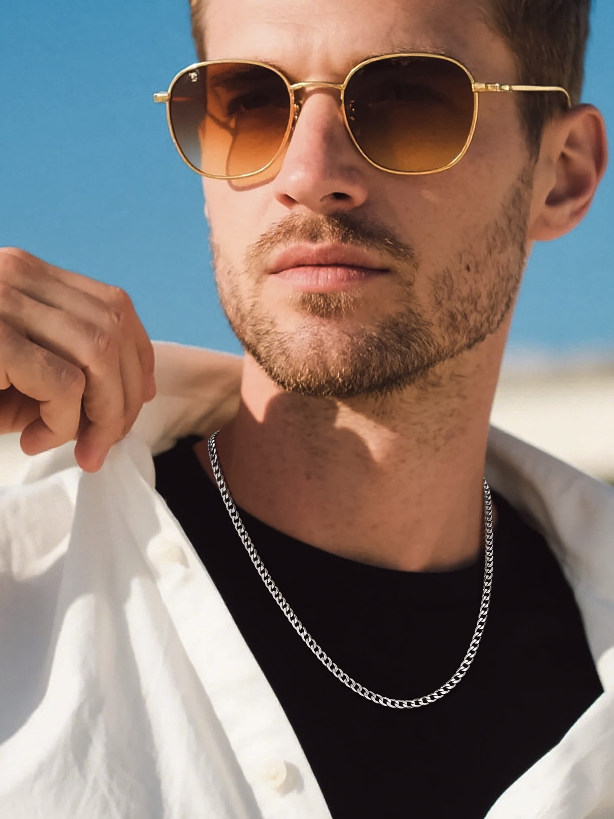 Bandmax 4MM Cuban Link Chain Necklace for Men Women Stainless Steel Flat Curb Chain 24 Inches Rapper Mens Jewelry Birthday Father Day Gift for Dad Son Husband Grandpa