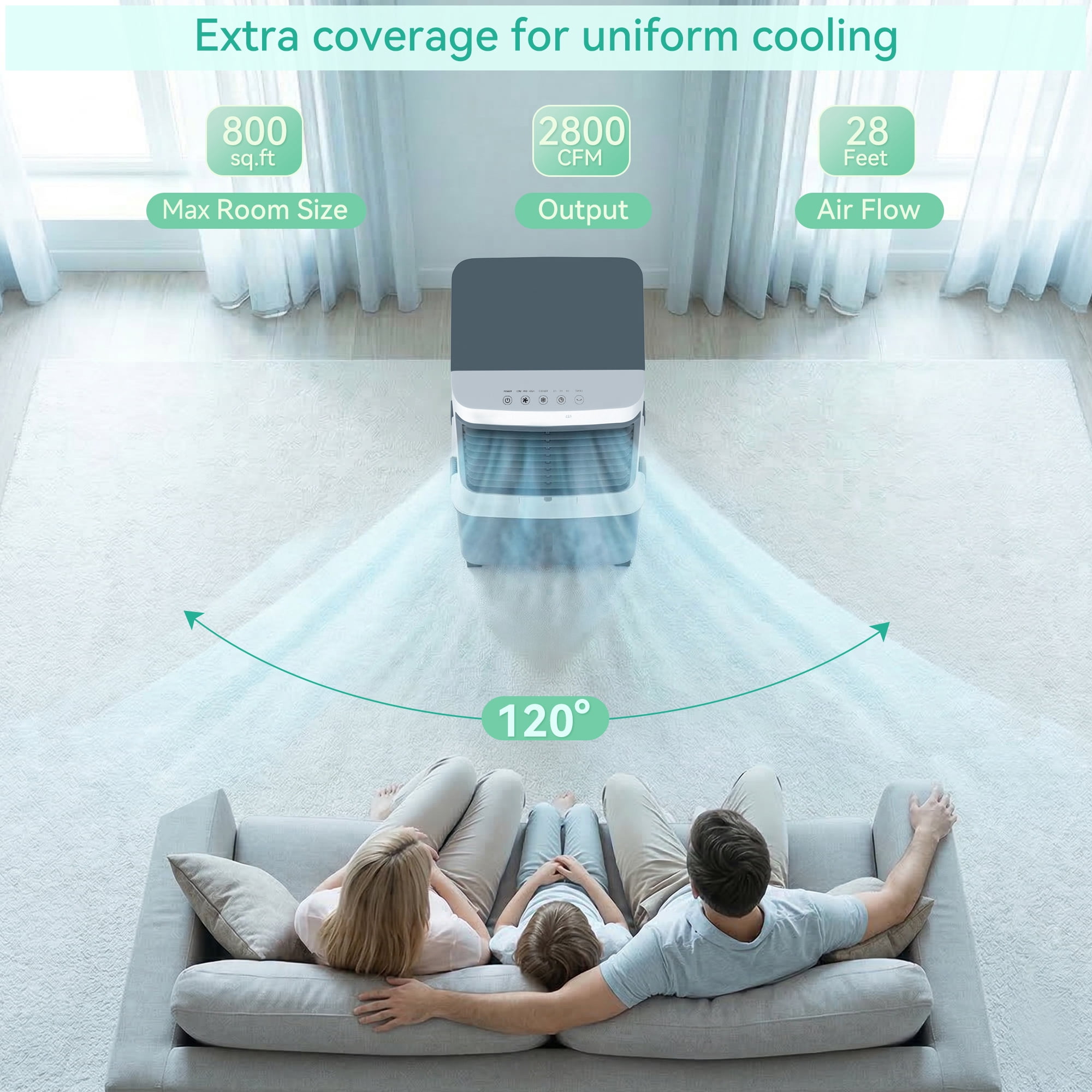 8.5 Gal Swamp Cooler, 2800 CFM Portable Evaporative Air Cooler with 3 Speeds, Remote, 7H Timer, 120°Oscillation, Air Cooling Fan for Room, Garage, Bedroom