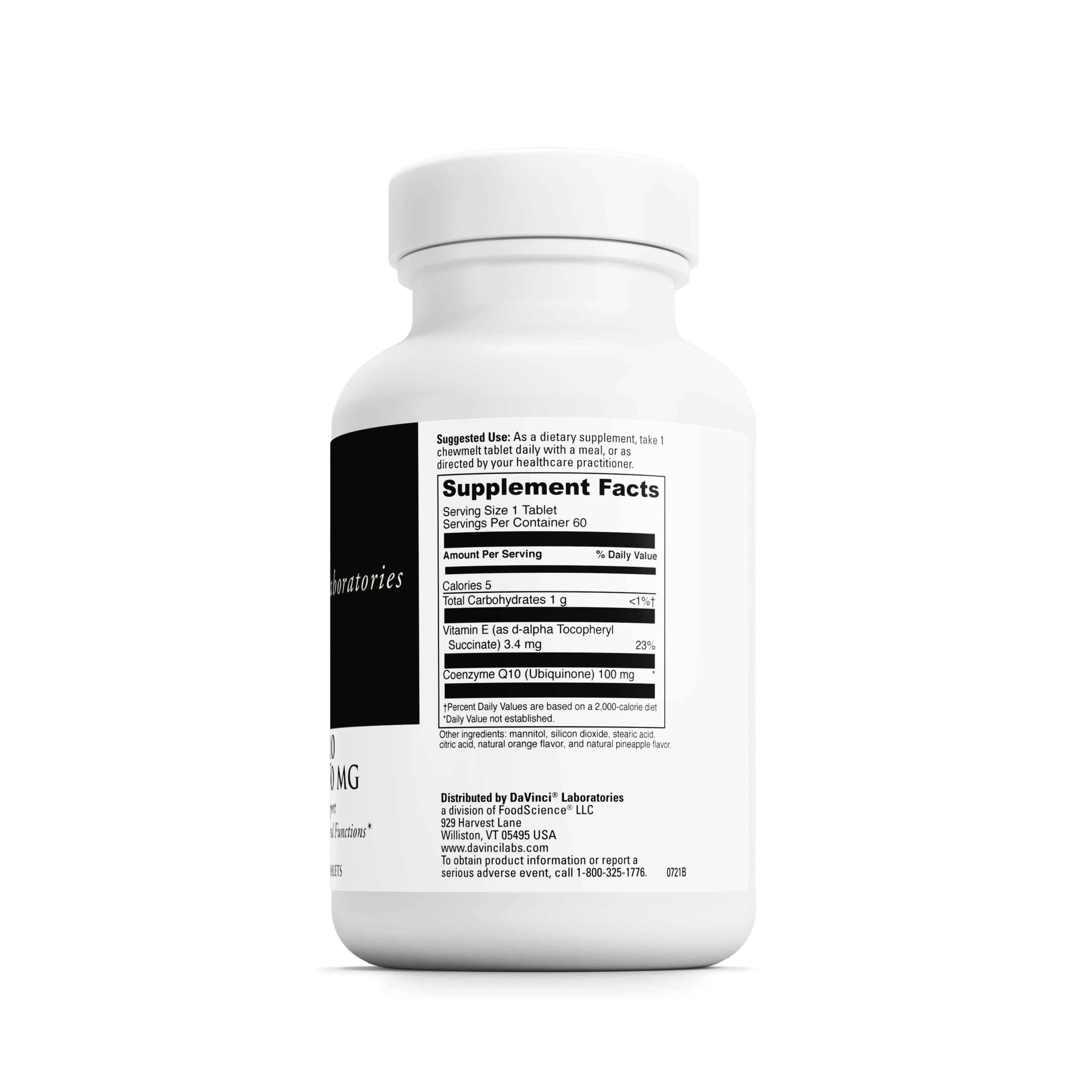 DaVinci Labs Coenzyme Q10 Chewmelt 100 mg - Heart & Liver Health - 60 Chewable Tablets