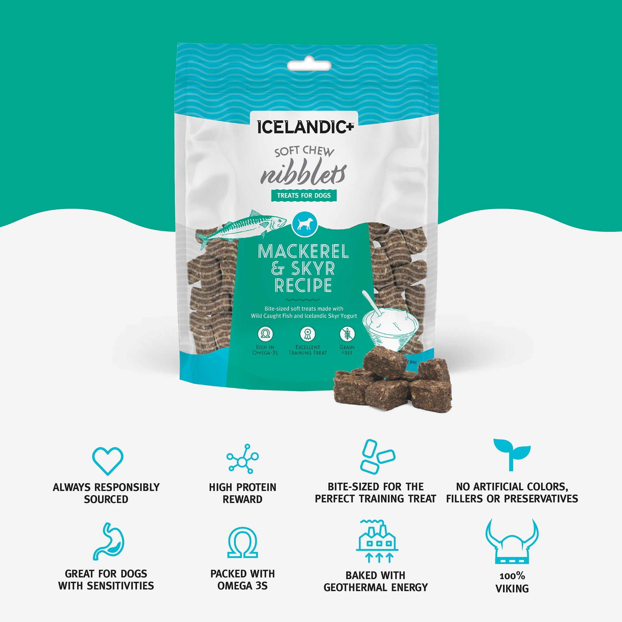 Icelandic+ Soft Chew Nibblets Mackerel & Skyr Dog Treat 2.25-oz Bag