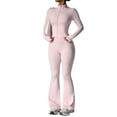 thumbnail image 2 of WULMLEO Womens Slim Fit Matching Workout Sets Zip‑Up Long Sleeve Jacket And Stretch Flare Leggings Active Outfits Pink XL, 2 of 9