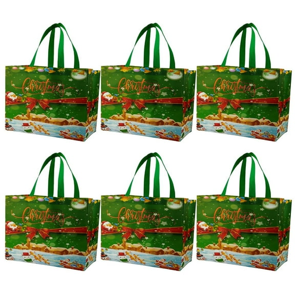 Eolstice 6 Piece Christmas Gift Bag Set, Non Woven Laminated Reusable Tote Bags, For Holiday Shopping Party