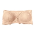 thumbnail image 4 of QHFBli Women Lace Front Closure Strapless Bras, Wireless Lift Push Up Adjust Bra, Anti-Slip Side Support All Match Wedding Bandeau Underwear Beige S, 4 of 7