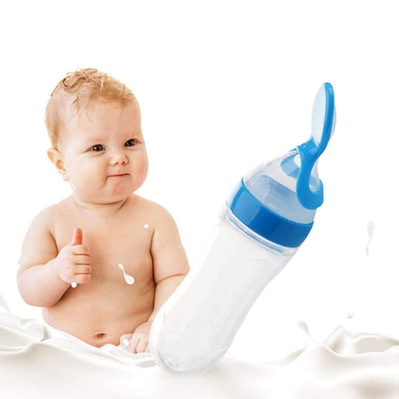 CHUANK Natural Touch Silicone Baby Food Feeder,Squeeze Cereal Bottle with Dispensing Spoon for Newborn Toddler Food Supplement