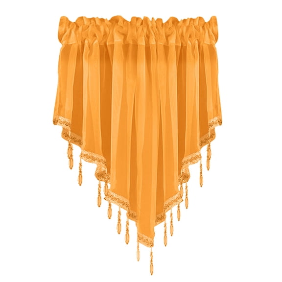 Ybomd,Tassels Voile Kitchen Swag Curtain,Beaded Triangle Sheer Valance Curtains for Living Room,Bead Trim Tassel Voile Sheer Curtain Valance for Bedroom Bathroom Cafe