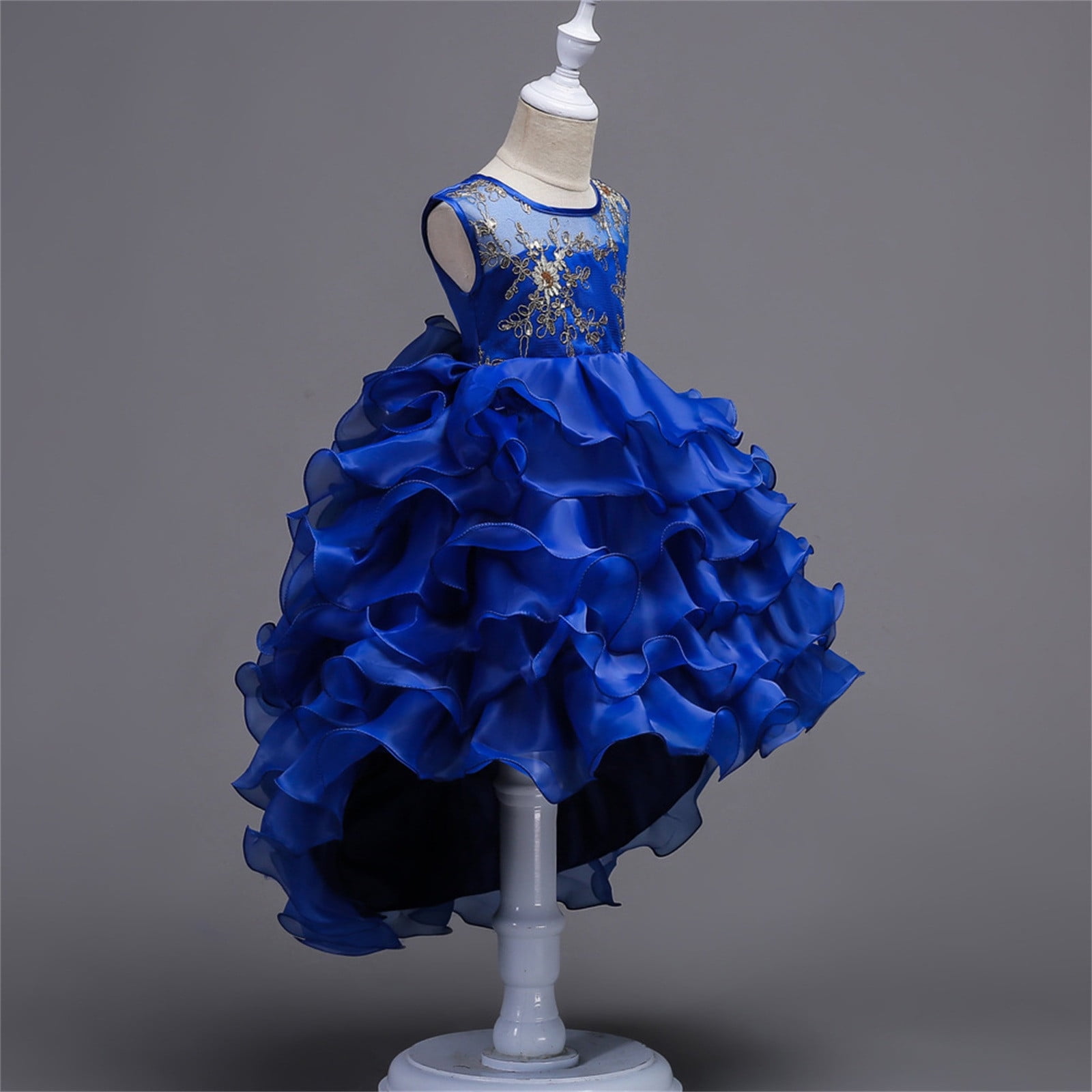  Spring Dresses for Girls Toddler Baby Girl Embroidered Tutu  Ball Gown Lace Dresses with Headwear Backless Dress Girl Dresses Size 10-12  Blue : Sports & Outdoors