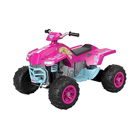Power Wheels Barbie Pink Racing ATV, 12-V Battery Powered Ride-on Vehicle for Preschool Kids