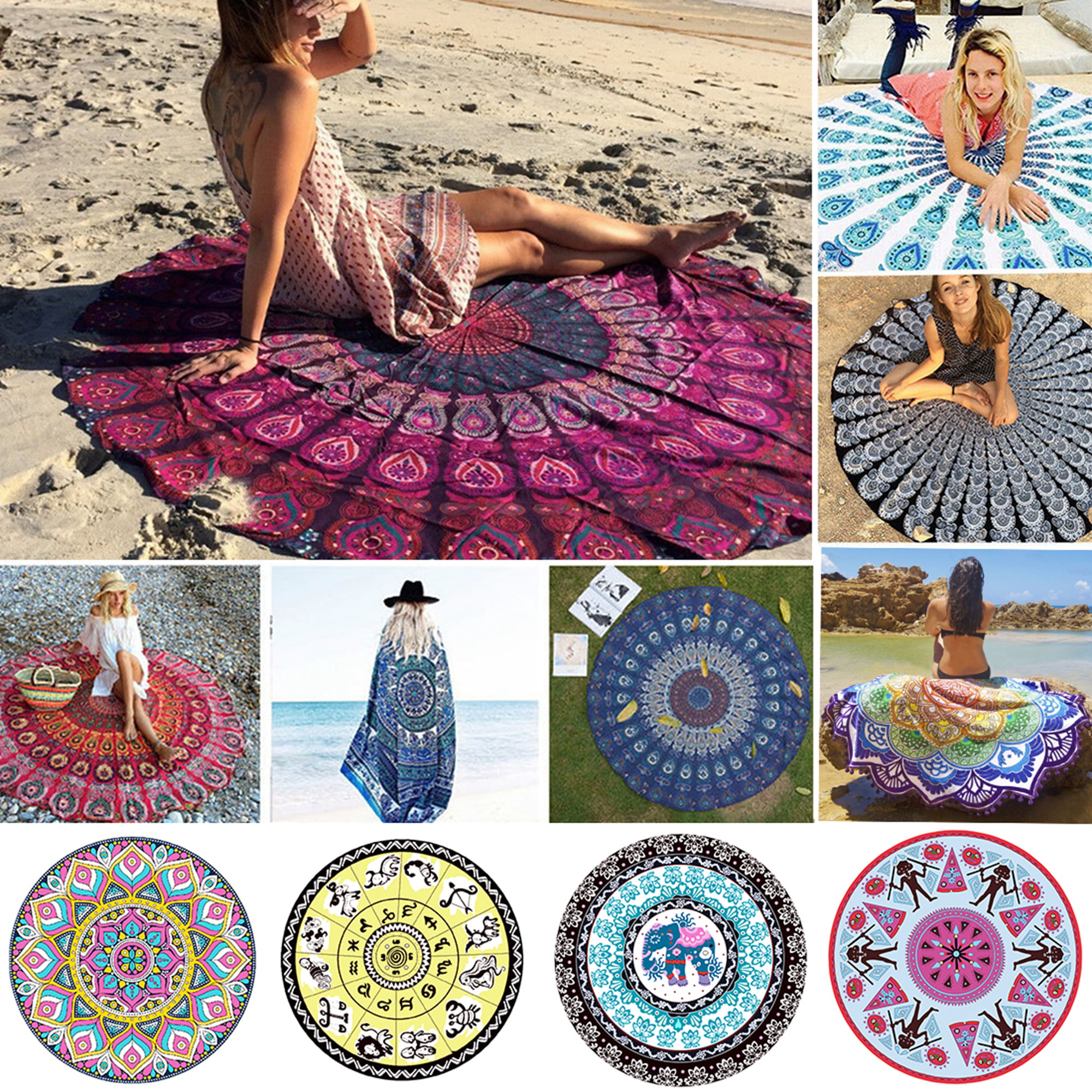 Women Boho Chakra Tapestry Towel Yoga Mat Sunscreen Shawl Beach Blanket Decor CO 
