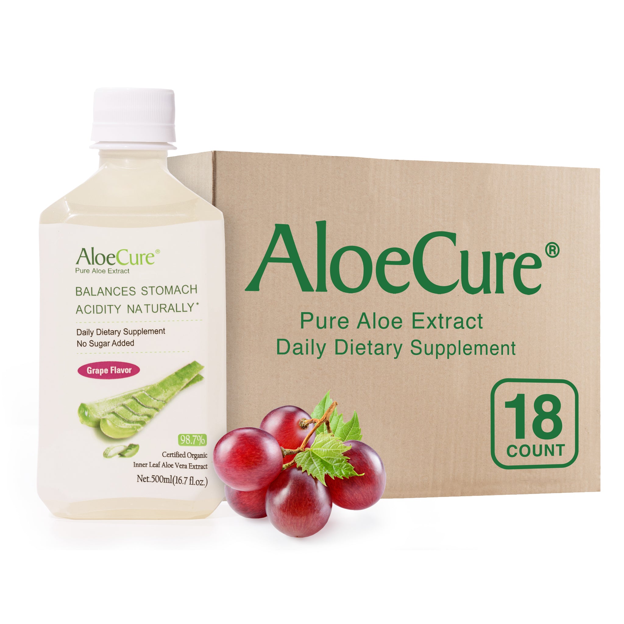 AloeCure USDA Organic Aloe Vera Juice Grape Flavor, Made Within 12 Hours of Harvest Pure Aloe