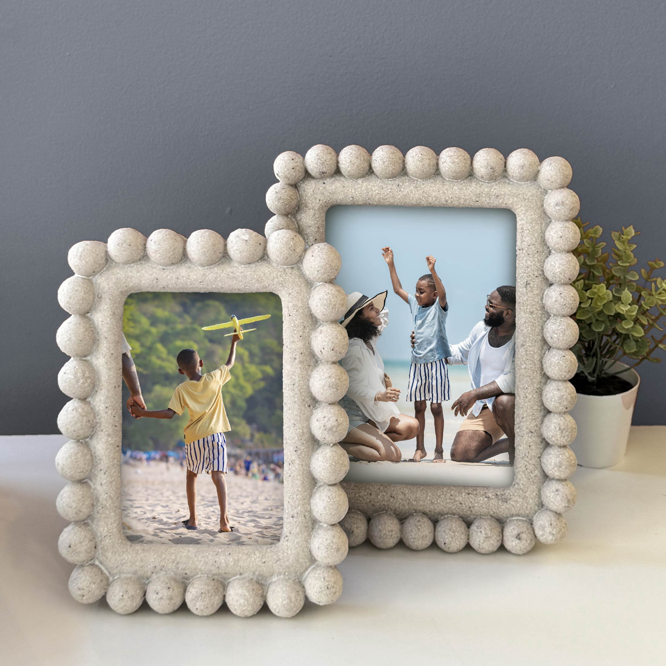 OneDesign Home 5x7 Beaded Artisan Creme Sandstone Picture Frame with Flocked Easel Back