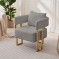 thumbnail image 2 of Peispie Modern Accent Chair Set of 2, Upholstered Teddy Fleece Comfy Reception Chair, Elegant Gold Metal Leg Living Room Chair & Lounge Bedroom Chair, Cozy Vanity Chair for Home Office, Grey, 2 of 7