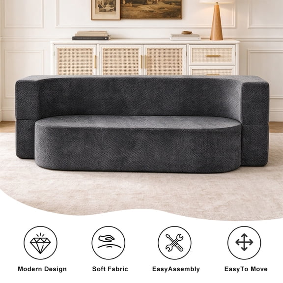 OPTUTUS Vacuum Compressed Sofa, High Density Foam Living Room Couch, No Assembly Floor Sofa, Modern Minimalist Loveseat for Apartment Bedroom, Soft Comfortable Lounge Sofa, Gray
