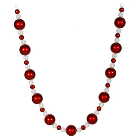 Christmas Ball Garland Diy Vickerman 23600 - 6' Red / White Ball Garland Christmas Tree Ornament (M110827) ()