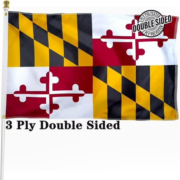 Double Sided Maryland State Flag 3x5 ft, Heavy Duty 3 Ply Durable Polyester, MD Flag with Vibrant Print/4 Rows Hemming/Brass Grommets for Indoor Outdoor Decor