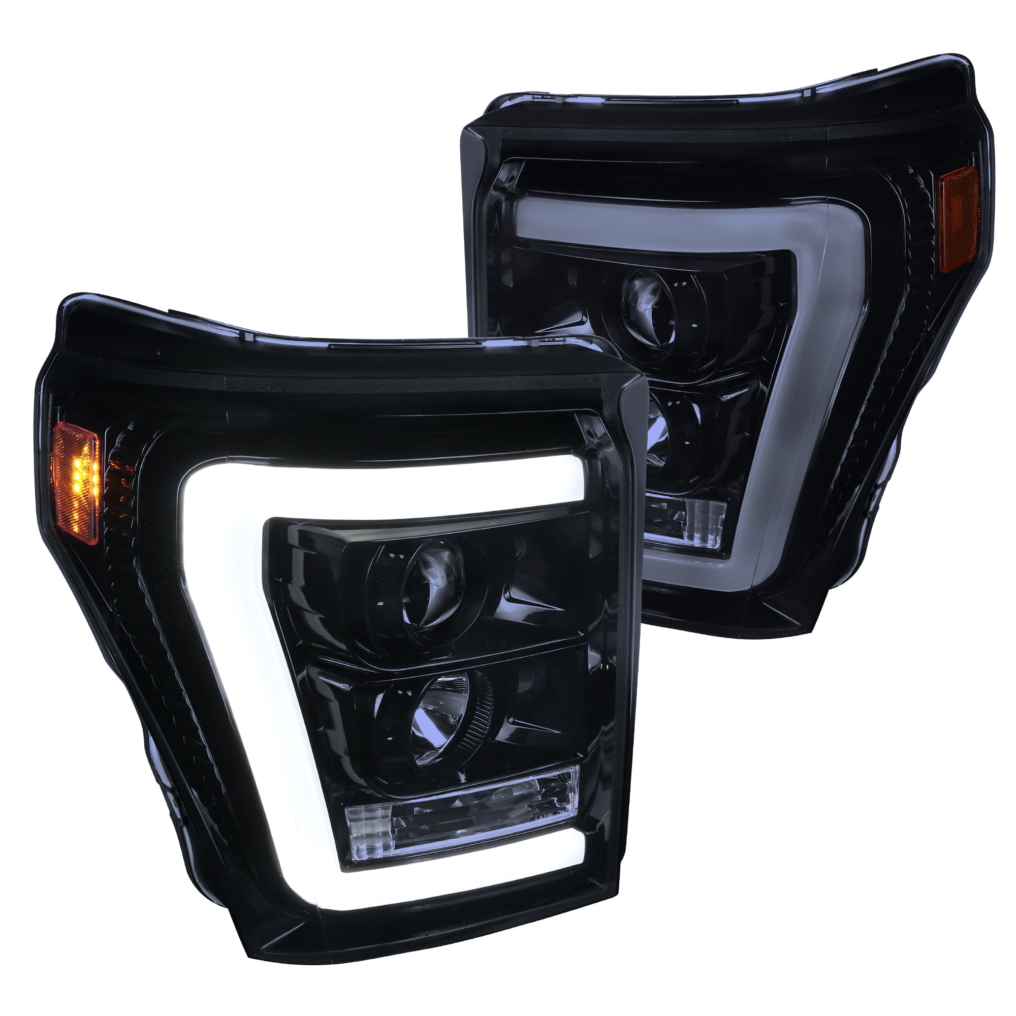 For 99-04 Ford F250 F350 F450 F550 SuperDuty Pickup LED Tube Bar Black Projector Headlights Pair LH+RH For 99-04 Ford F250 F350 F450 F550 SuperDuty Pickup LED Tube Bar Black Projector Headlights Pair LH+RH