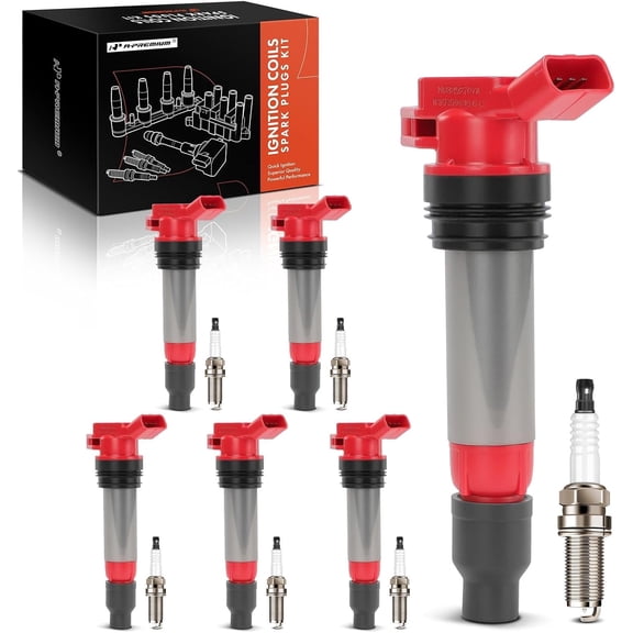 A-Premium (Red) Set of 12 Ignition Coil Pack and Iridium Spark Plugs Compatible with Volvo XC60 2010-2011, XC90 2007-2011, S60 2011-2012, XC70 2008-2011, S80 2007-2011, V70 2008-2010 & Land Rover LR2
