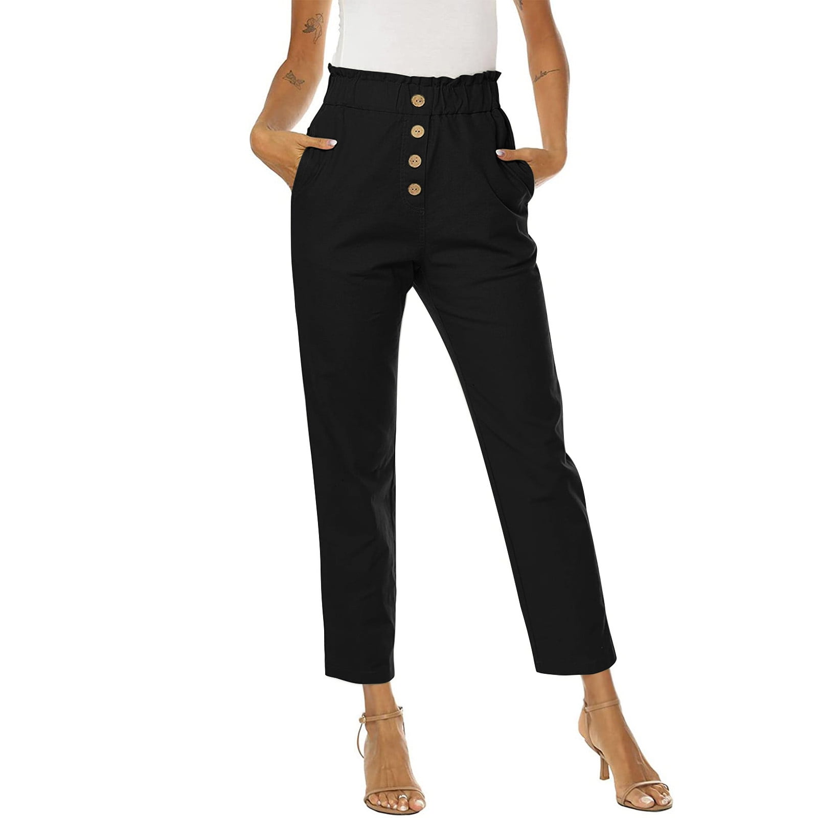 DeHolifer High Waist Crop Loose Cotton Beach Capris for Women