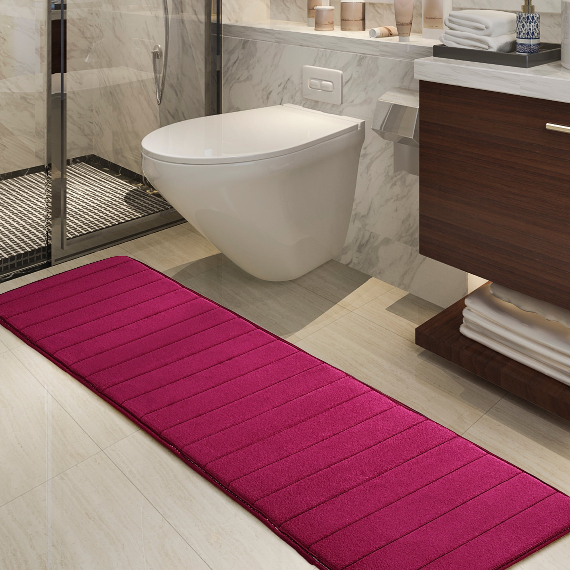 Unique Bargains Anti-slip Memory Foam Bath Floor Mat Area Runner Rug Burgundy 24"x63"