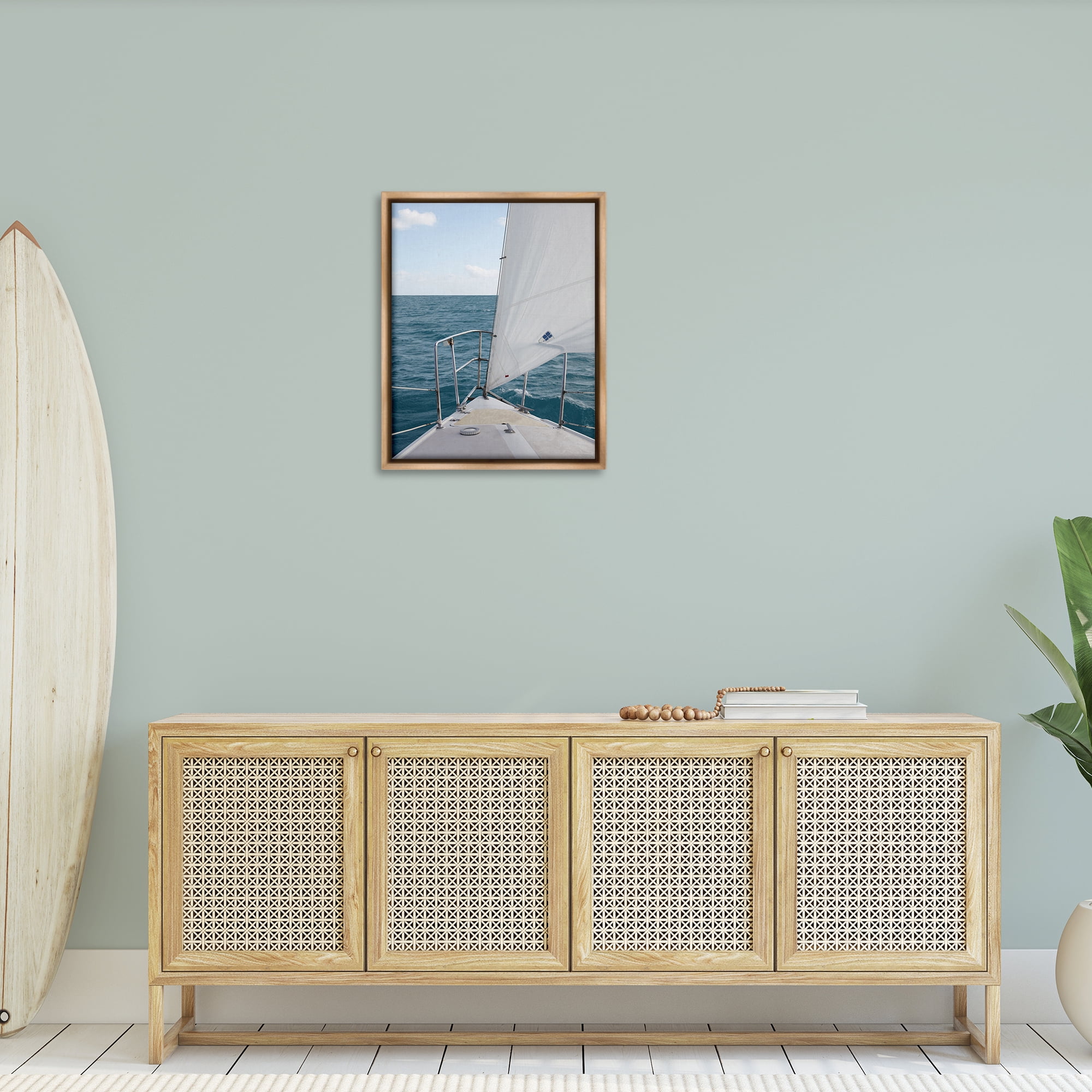 Stupell Industries Ship Bow View Nautical & Beach Photography Brown Floater Framed Canvas Art Print Wall Art, 25 x 31