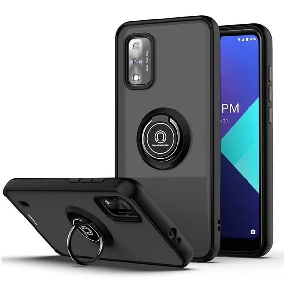 For Wiko Ride 3 Impact Metal Ring Holder Stand Magnetic Car Mount Protective Hybrid Case Cover Black