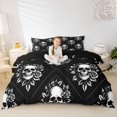 thumbnail image 2 of Homewish Skull Skeleton Checkered Bedding,Goth Rose Duvet Cover Full,Halloween Comforter Cover,Black Reversible,3 Pieces,1 Duvet Cover and 2 Pillowcases, 2 of 6