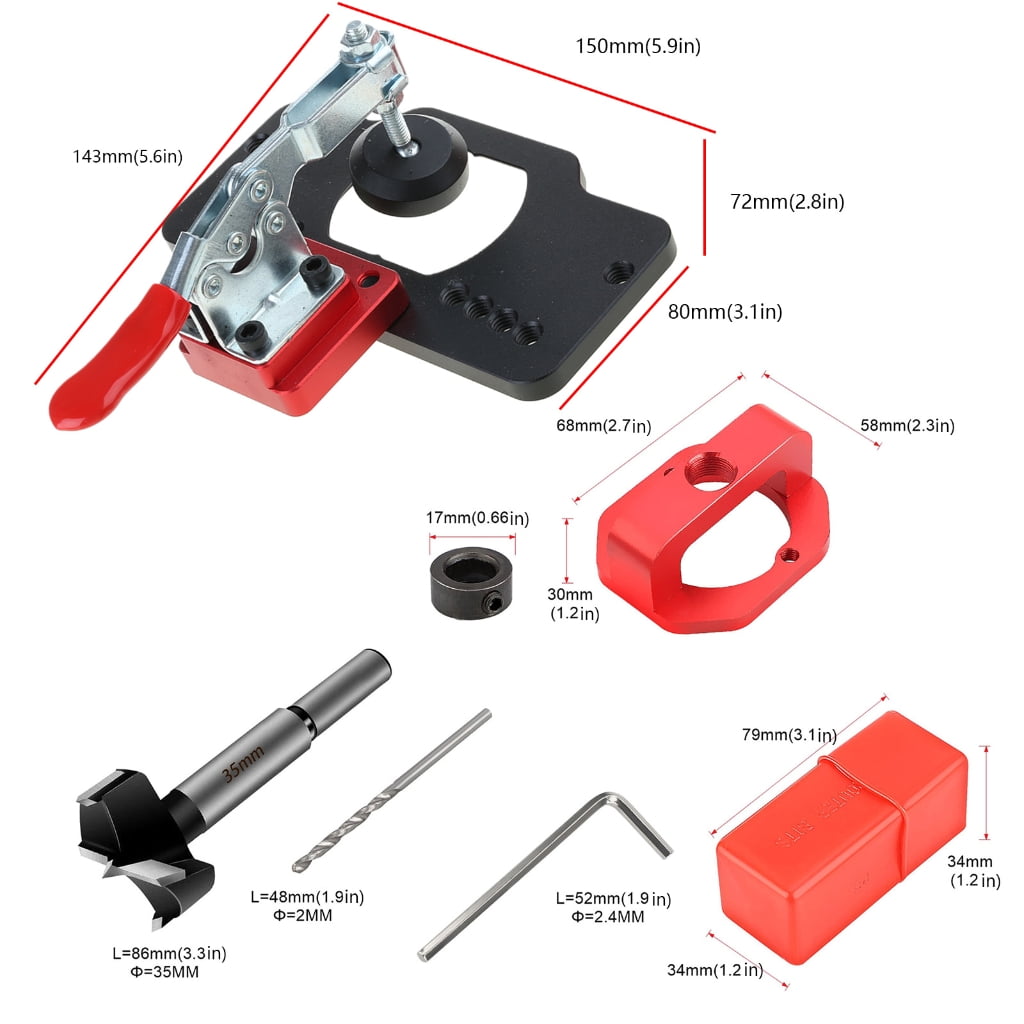 Hinge Jig with Quick Clamp Concealed Door Hinge Jig 35mm Cabinet Hinge Jig Hinge Hole Drilling Jig Woodworking Tool