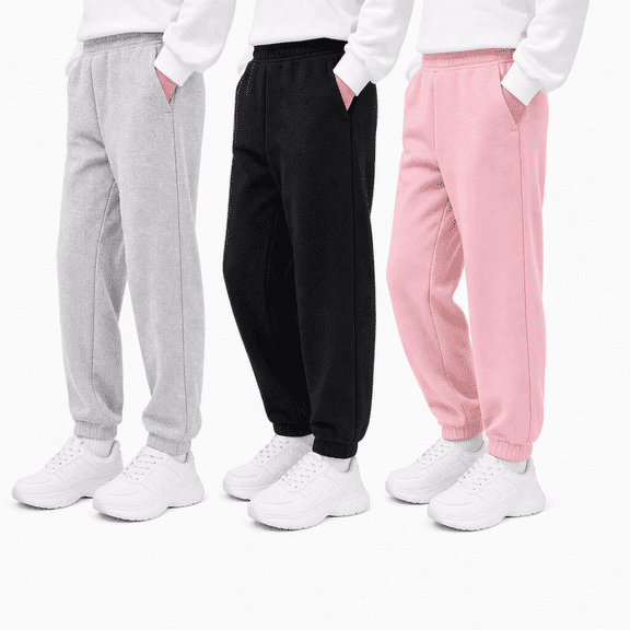 Girls Sweatpants Toddler 3Pack Jogger Pants with Pockets Soft Comfy Kids Clothes 3t-4t