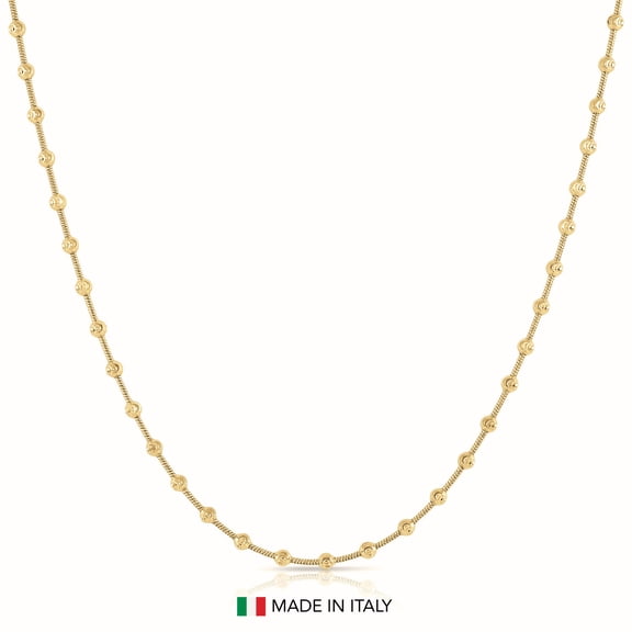 Tilo Jewelry Yellow Gold Plated Solid 925 Sterling Silver 3.25mm Diamond-Cut Ball Beaded Station Chain Necklace with Secure Lobster Lock | 16 Inch | Everyday Necklace for Women, Men, Unisex