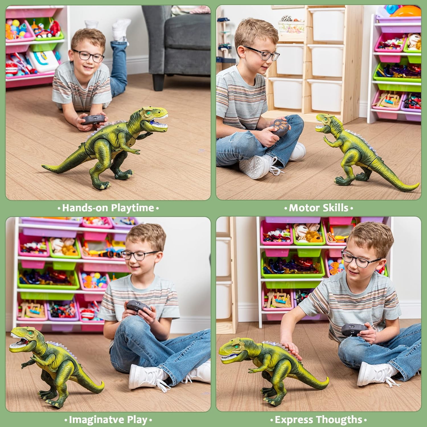 Lvelia Remote Control Dinosaur Toys for Kids,Electronic Interactive Walking Dancing 7 Color Sprays Robot RC Dinosaur Toy with Light & Roar,Birthday Gift for Boys Girls 3 Years+