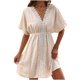 thumbnail image 2 of Puntoco Moda Femenina De Verano Con Cuello En V, Color Sólido, Tela De Seda De Hielo, Patchwork De Encaje, Falda De Playa, Bikini, Traje De Baño, Falda Exterior Beige S, 2 of 8