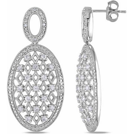 Miabella 1 Carat T.G.W. Created White Sapphire and Diamond-Accent Sterling Silver Fashion Earrings