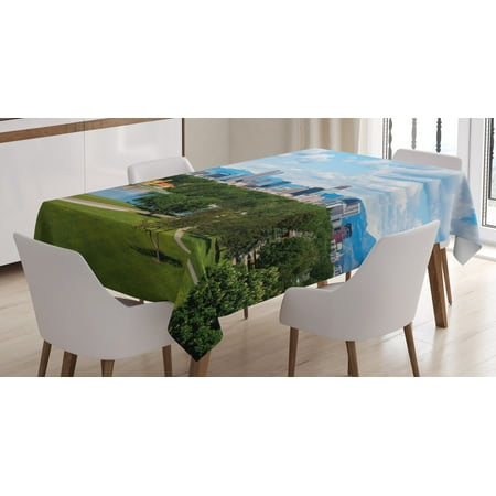 

Ambesonne Urban Tablecloth Rectangular Table Cover Sunny City Park at Denver 60 x90 Sky Blue Fern Green