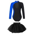 thumbnail image 2 of Doomiva Kids Girls Ballet Dance Dress Outfit Long Sleeve Gymnastics Leotard with Mesh Tutu Skirt Set Blue 10, 2 of 6