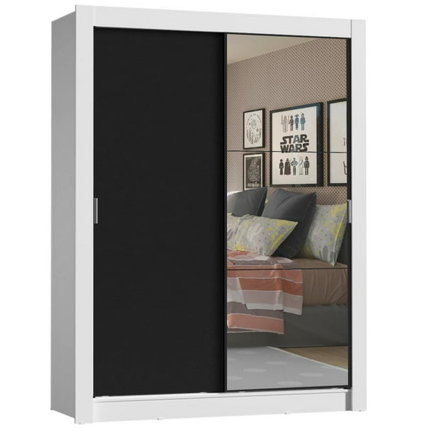 Ropero Closet Madesa Denver 2 Puertas Corredizas con Espejo Blanco/Negro