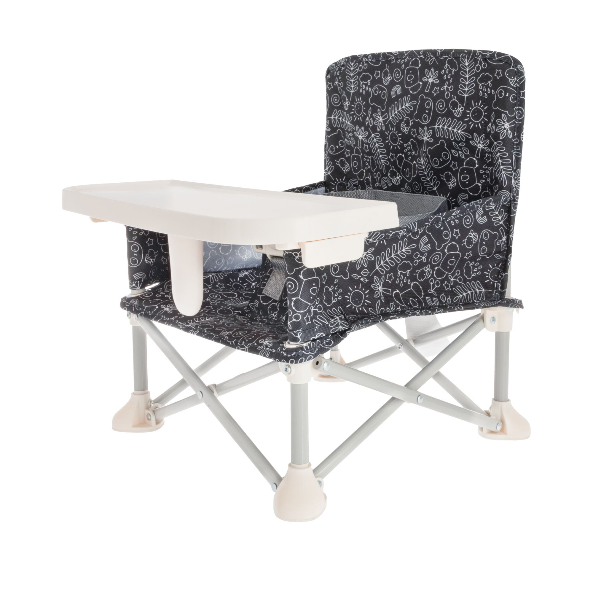 Nuby Pop-Up Portable Booster Seat with Removable Tray, Black and White