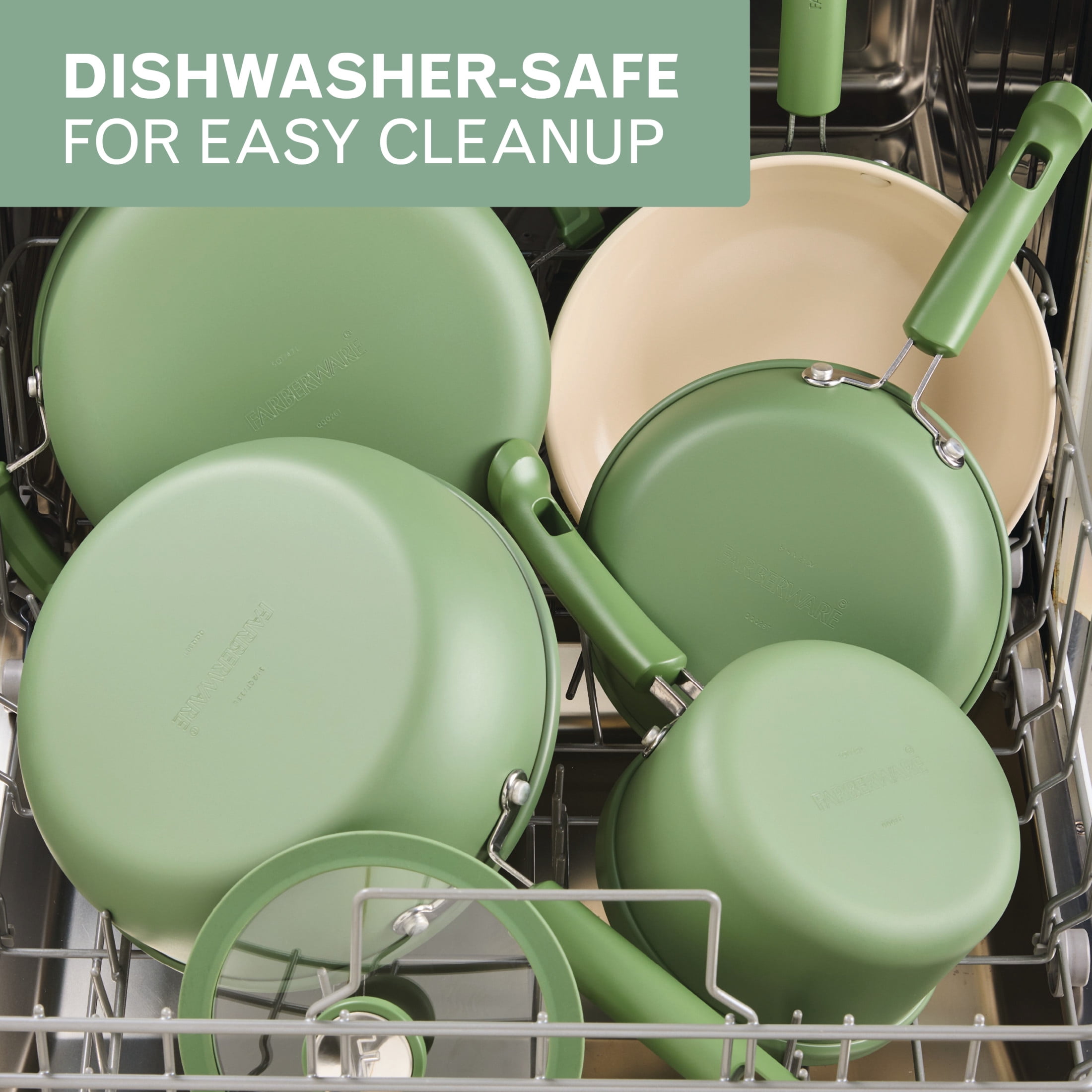 Farberware TrueCook 12pc Ceramic Cookware Set, Dishwasher and Oven Safe, Green