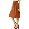 thumbnail image 4 of Unique Bargains Women's Button Front High Waist Belted Flare Midi Skirt, 4 of 7