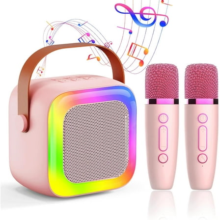 Enroslu Mini Karaoke Machine for Kids Teen Adults, Portable Bluetooth Mini Karaoke Microphone Singing Speaker with 2 Wireless Mic and Light, Toys for All Smartphones,Birthday, Family,Home Party