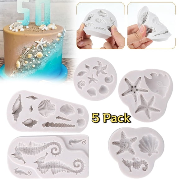 5 Set Marine Theme Fondant Molds Seashell Conch Silicone Mold Baking Molds For Cake Decorating Cupcake Topper Chocolate Candy Polymer Clay