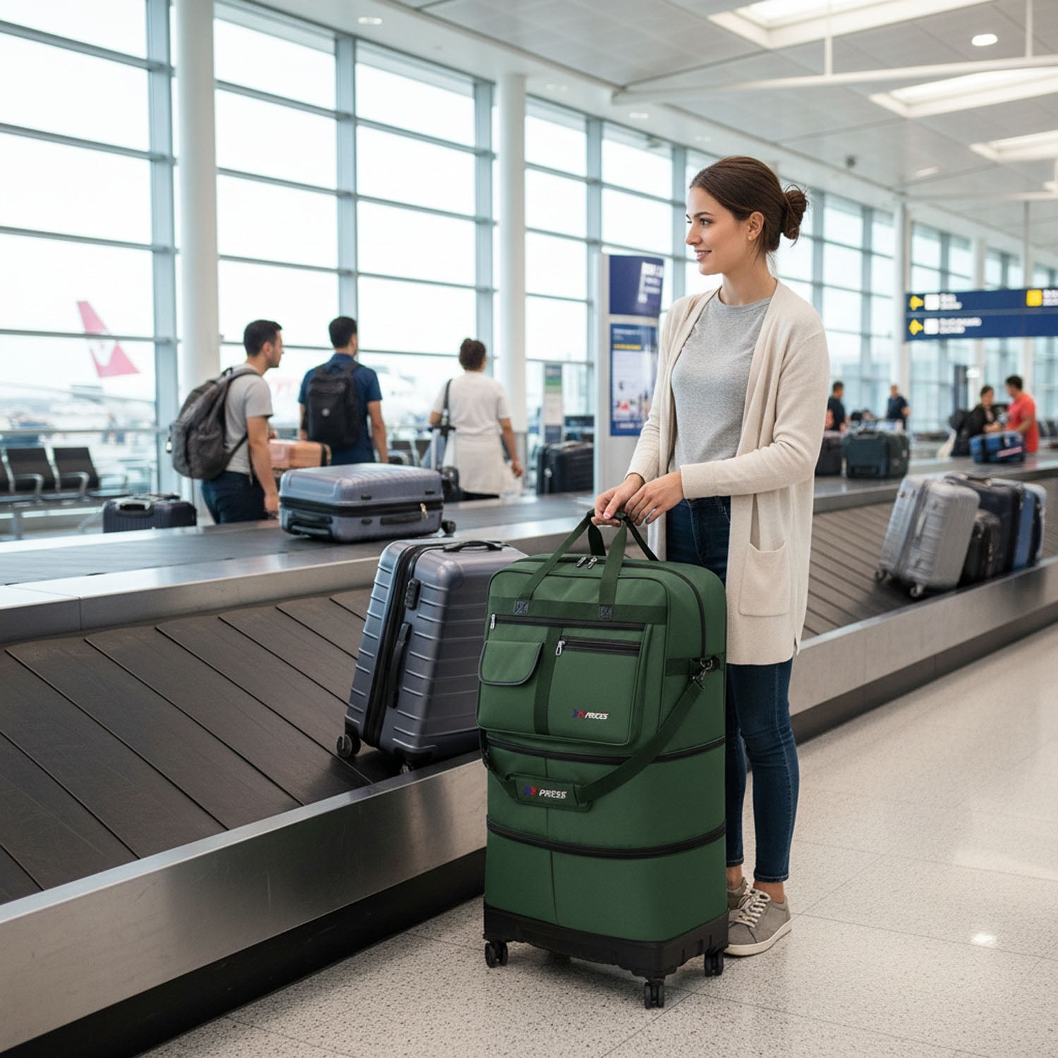 36″ Expandable Foldable Suitcase Bag Large Collapsible Rolling Luggage Bag for Storage, Moving & Abroad Travel, Green, JM