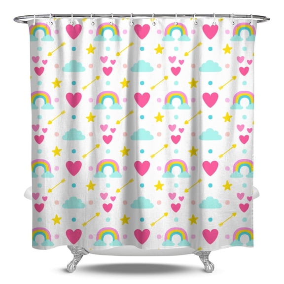 Unicorn Shower Curtain, Rainbow Magical Fantasy Waterproof Bathroom Drapes with Stars & Clouds 84x72 Inch Fade-Resistant Polyester Fabric Includes 12 Hooks