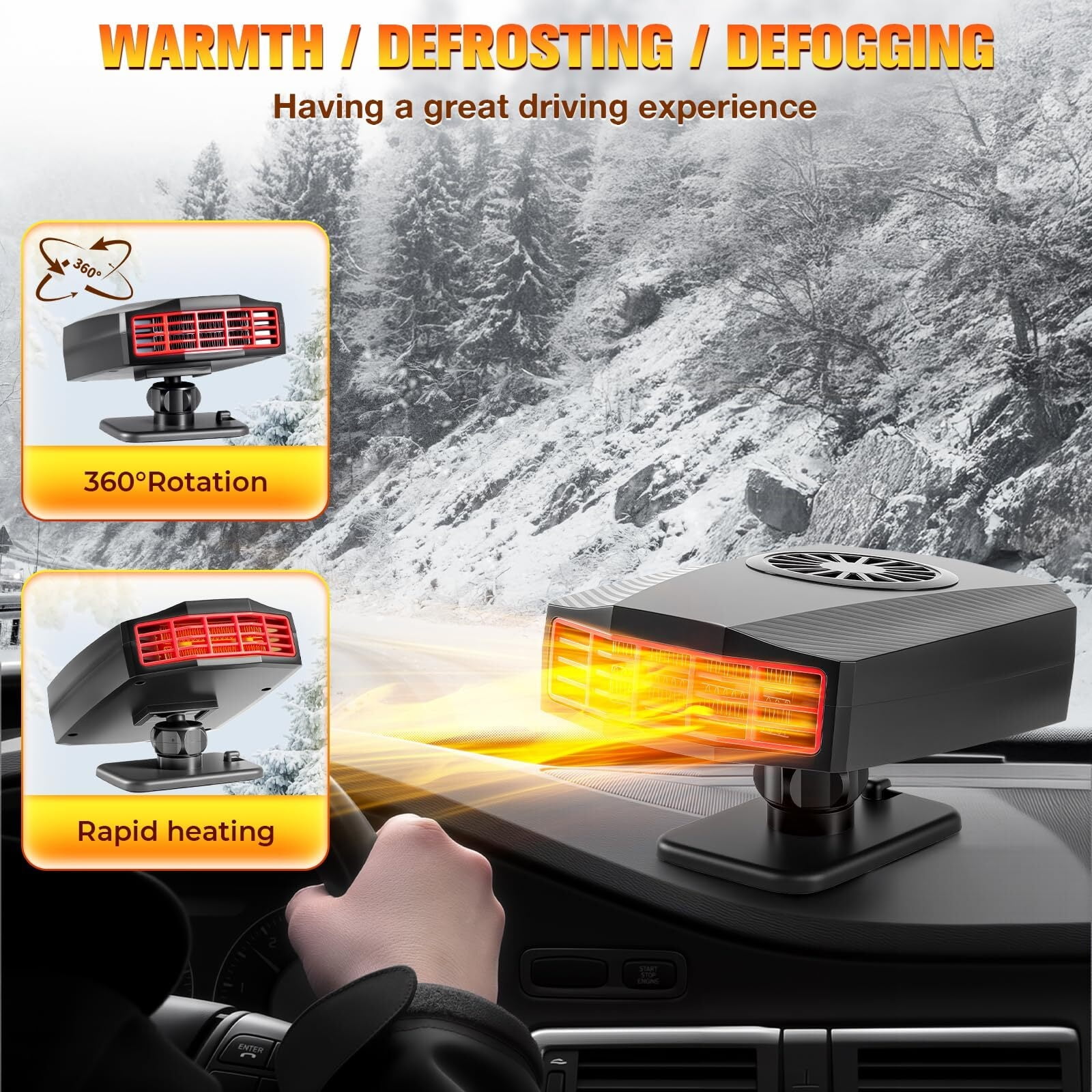 Portable 12 Volt Car Heaters For Vehicle, 2 In 1 Fast Heating Car Heater That Plugs Into Cigarette Lighter, Car Windshield Defroster Demister For Cars, SUV