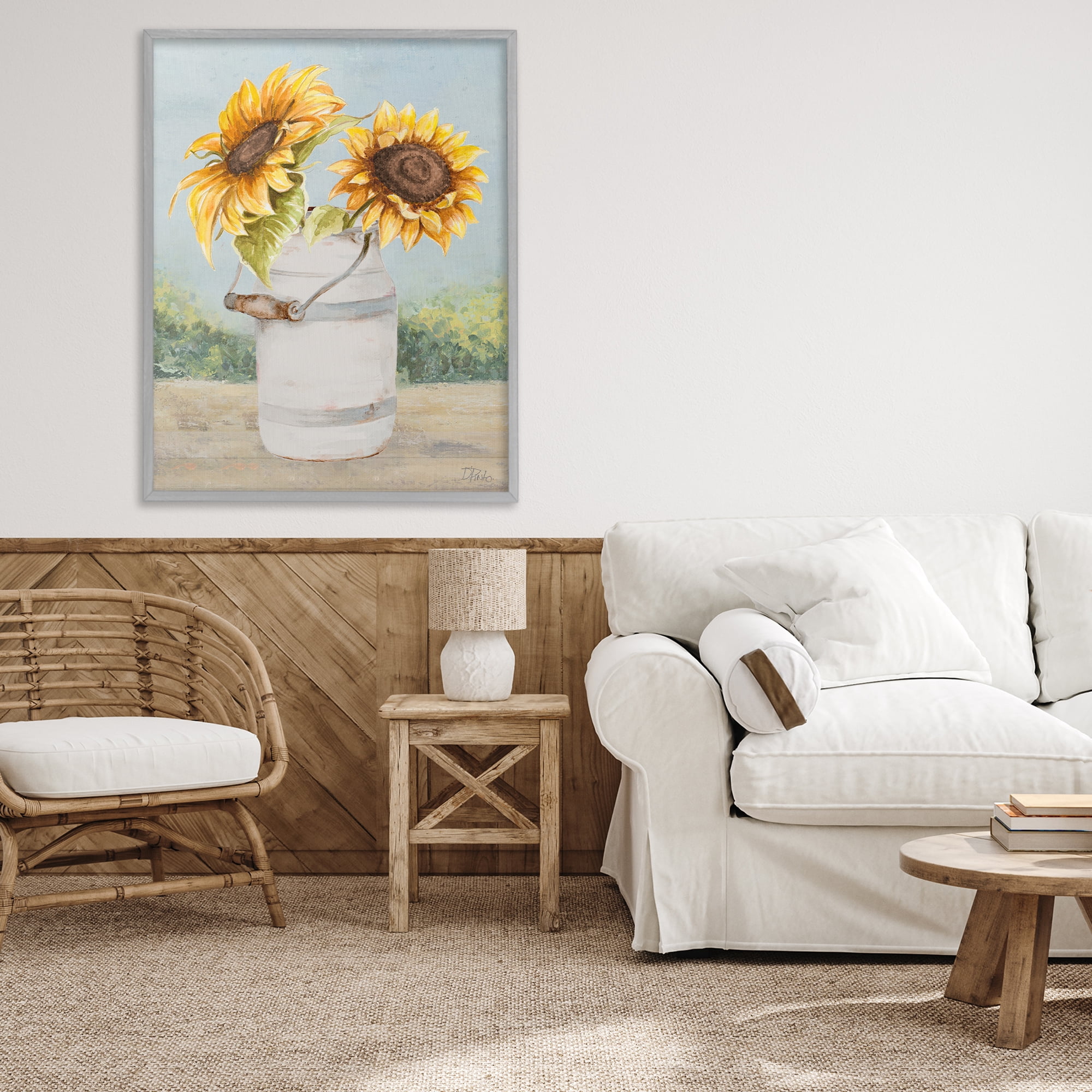Stupell Industries Sunflower Pitcher in Country Gray Framed Giclee Art, design by Patricia Pinto