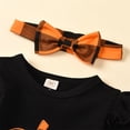 thumbnail image 6 of BOOMNY Halloween Girls 3 Peice Outfit Sets Hallowmas Pumpkin Graphic Long Sleeve Tops Suspender Skirt With Hairband Sets for Kids Comfy Clothing Set, 6 of 8