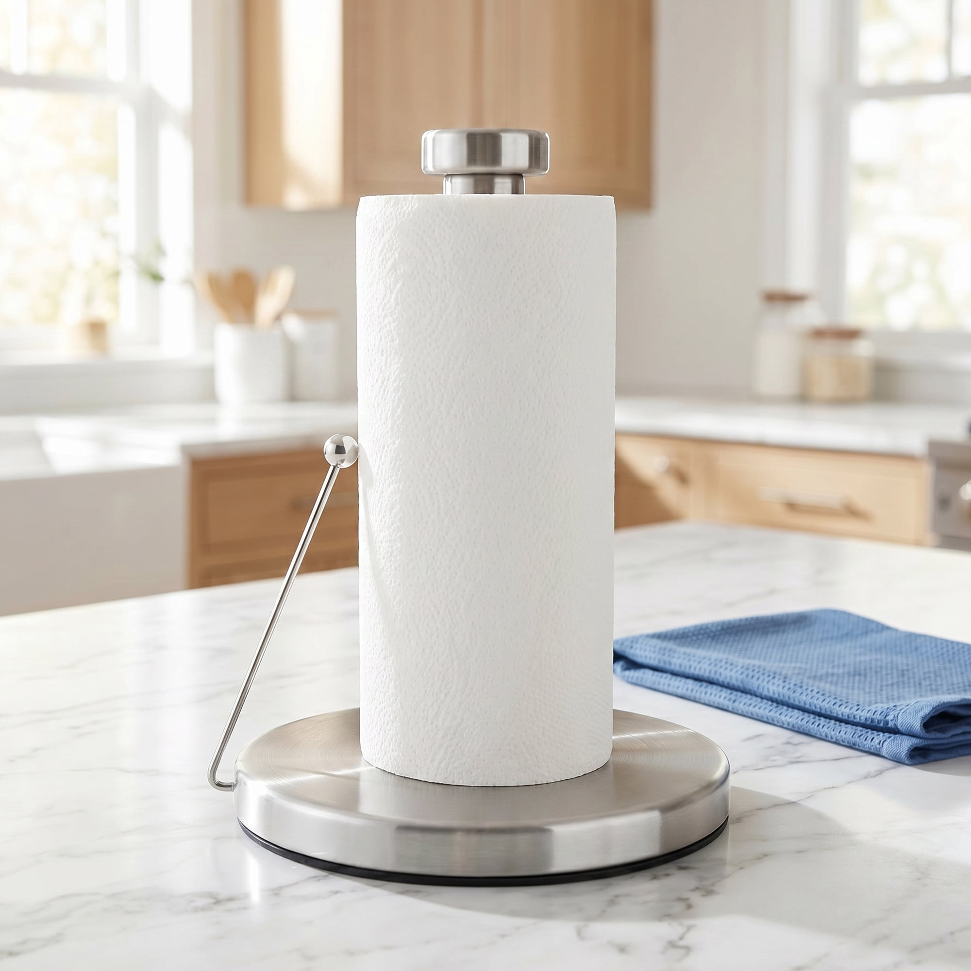 Unique Bargains Paper Towel Holder Countertop Weighted Non Slip Base Silver B 13.4x5.9inch