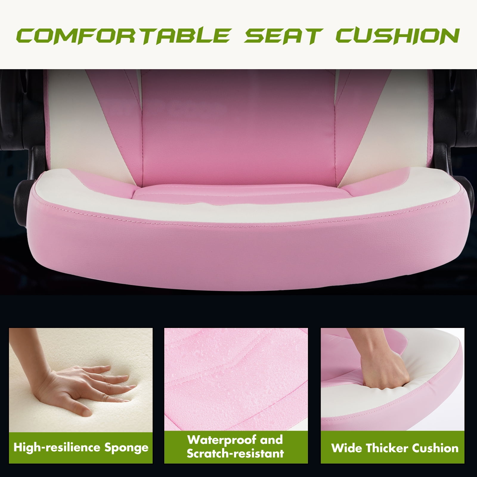 GIANNA Computer Gaming Desk Chair, Ergonomic Office Executive Adjustable Swivel PU Leather Racing Chair with Flip-up Armrest, Pink White