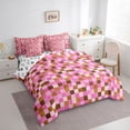 thumbnail image 3 of Homewish Kawaii Pink Brown Plaid Twin Bedding Sets 7-Piece, Vintage Game Abstract Bedding Comforter Set, Chic Square Rectangle Reversible Sheet Sets, Lightweight Room Decor, 3 of 7